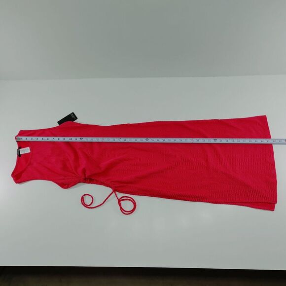 Sleek Hot Pink Ribbed Maxi Dress Side Tie Detail‎  Bodycon Style Size M - Picture 3 of 7
